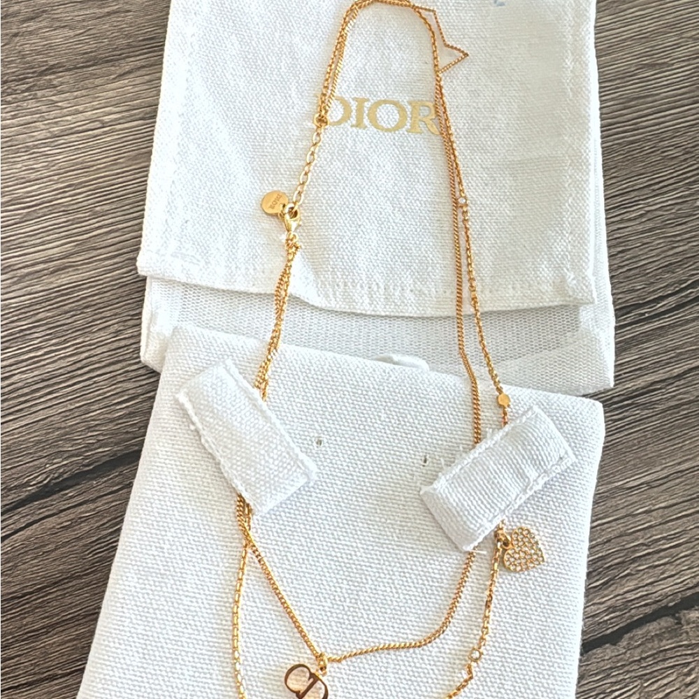 Dior Gold Double Heart Necklace